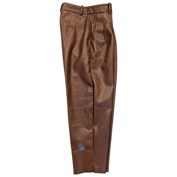 Aritzia Wilfred Effortless Pant Faux Leather Pleated Trousers Chestnut Brown 6 - Picture 6 of 8